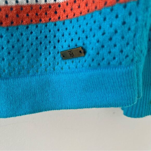 Tommy Hilfiger Turquoise Blue Stripe Boatneck Open Weave Lightweight Sweater - Picture 6 of 7